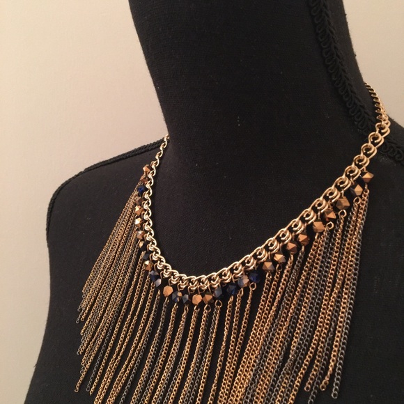 🔵PASSIANA NWOT AUTHENTIC GOLD-PLATED  BRASS FRINGE STATEMENT NECKLACE - Picture 6 of 17
